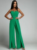 Elegant jumpsuit with straps and slits, green AZRT035